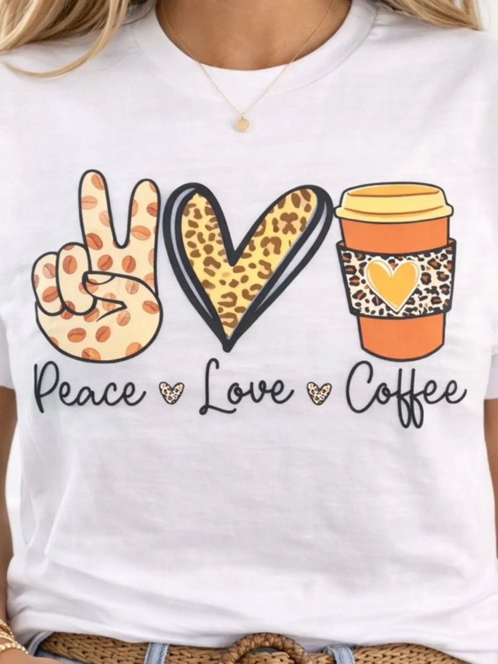 Peace Love Coffee Shirt Cute Graphic Tee Coffee Lover Trendy Mom Shirt summer